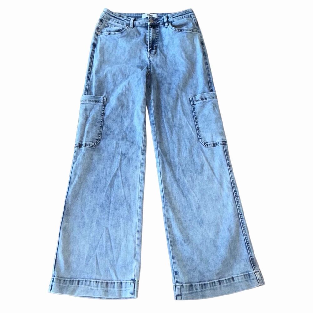 Mica Los Angeles Jeans Womens 29 Blue Light Wash High Rise Wide Leg Cargo Denim